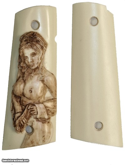 Colt 1911 Ivory-Like Grips, Antiqued Relief Carved Semi-Nude