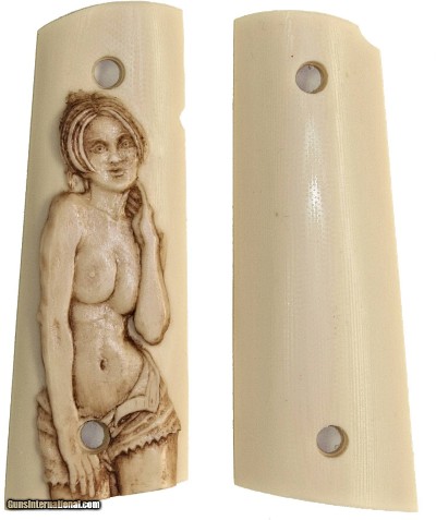 Colt 1911 Ivory-Like Grips, Antiqued Relief Carved Semi-Nude