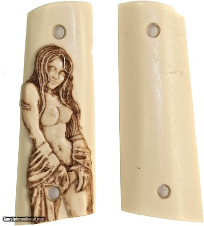 Colt 1911 Ivory-Like Grips, Antiqued Relief Carved Semi-Nude