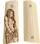 Colt 1911 Ivory-Like Grips, Antiqued Relief Carved Semi-Nude - 1 of 1