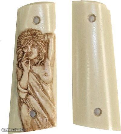 Colt 1911 Ivory-Like Grips, With Antiqued Relief Carved Semi-Nude