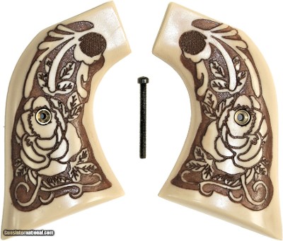 Ruger Vaquero XR3-Red Ivory-Like Grips, Antiqued Relief Carved Rose