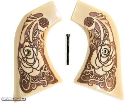 Ruger Super Blackhawk Ivory-Like Grips, Antiqued Relief Carved Rose
