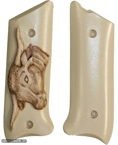 Ruger MKII .22 Auto Ivory-Like Grips, Antiqued Relief Carved Long Horn