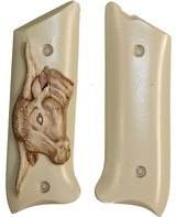 Ruger MKII .22 Auto Ivory-Like Grips, Antiqued Relief Carved Long Horn