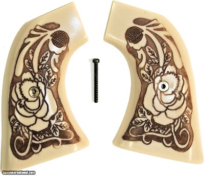 Virginian Dragoon Ivory-Like Grips With Antiqued Relief Carved Rose