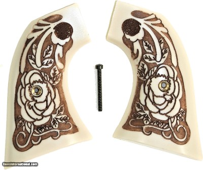 Hawes Western Marshall Ivory-Like Grips, Antiqued Relief Carved Rose
