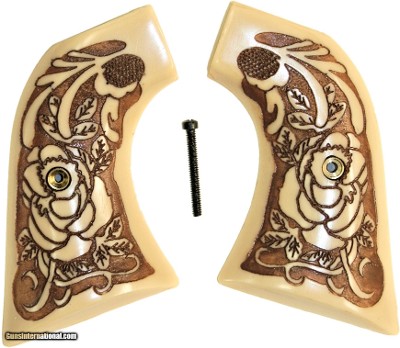 Ruger New Vaquero & 50th Anniversary Blackhawk .357 Grips With Antiqued Relief Carved Rose
