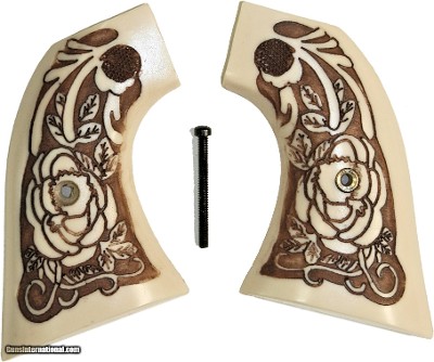 U.S. Firearms SA Ivory-Like Grips With Antiqued Relief Carved Rose