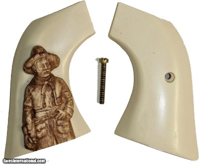 Ruger Vaquero XR3-Red Ivory-Like Grips, Antiqued Relief Carved Vaquero Cowboy