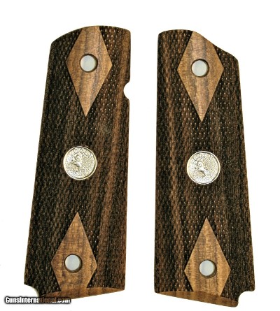 Colt 1911 Claro Walnut Grips, Double Diamond Checkered, Medallions