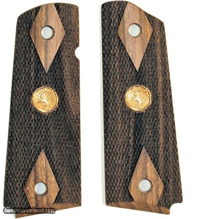Colt 1911 Claro Walnut Grips, Double Diamond Checkered, Medallions