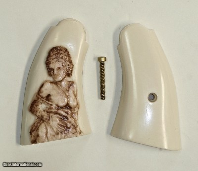 Smith & Wesson K & L Frame Ivory-Like Grips, Antiqued Relief Carved Nude