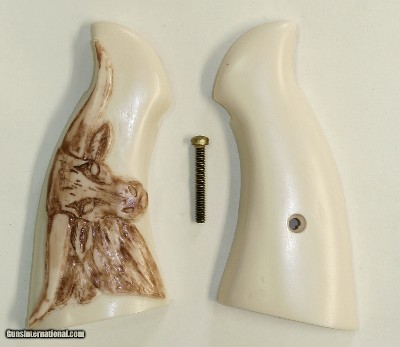 Smith & Wesson K & L Frame Ivory-Like Grips, Antiqued Relief Carved Steer