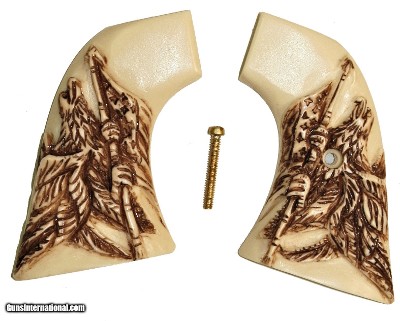 Colt SAA Ivory-Like Grips, 1st & 2nd Gen, Antiqued Relief Carved Eagle & Flag
