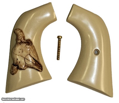 Ruger Super Blackhawk Ivory-Like Grips, Antiqued Relief Carved Bison Skull