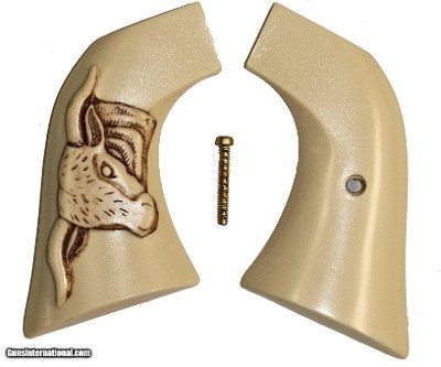 Ruger Super Blackhawk Ivory-Like Grips With Antiqued Relief Carved Steer