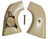 VA Dragoon Ivory-Like Grips With Antiqued Relief Carved Bison Skull