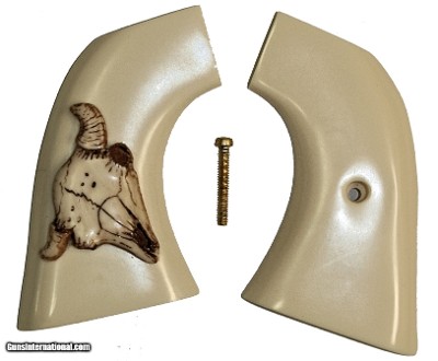 Virginian Dragoon Ivory-Like Grips With Antiqued Relief Carved Bison Skull