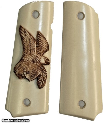 Colt 1911 Ivory-Like Grips, Antiqued Relief Carved American Eagle