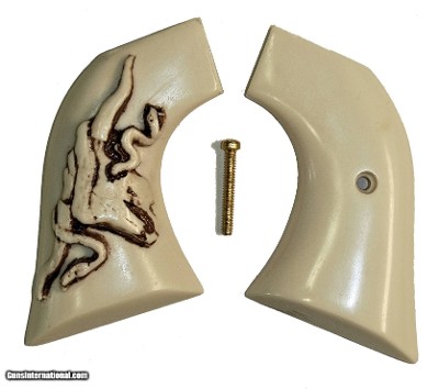 Ruger Vaquero XR3-Red Ivory-Like Grips, Relief Carved Steer & Snake