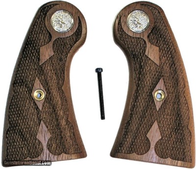 Colt Shooting Master Walnut Special Checkered Grips With Medallions