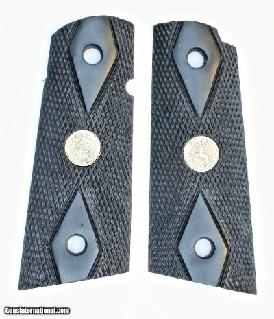 Colt 1911 Officers Model Ebony Grips, Flat Bottom With Medallions