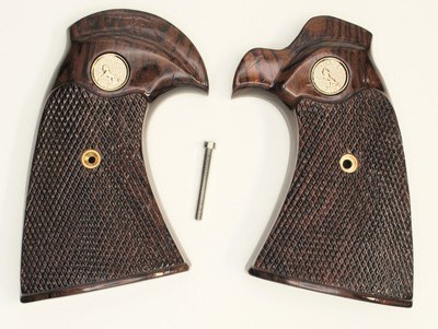 Colt Diamondback Rosewood Grips, Checkered With Medallions
