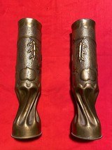 2 WWI 75mm Trench Art Vases French Cannon Shell Oak Leaf & Heart Motif - 2 of 5