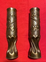 2 WWI 75mm Trench Art Vases French Cannon Shell Oak Leaf & Heart Motif - 1 of 5