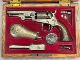 CASED FRENCH FITTED 1849 POCKET COLT with LONDON ADDRESS IRON BACK STRAP and TRIGGER GUARD #10215 METAL POWDER FLASK - 1 of 14
