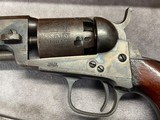 CASED FRENCH FITTED 1849 POCKET COLT with LONDON ADDRESS IRON BACK STRAP and TRIGGER GUARD #10215 METAL POWDER FLASK - 12 of 14