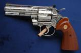 NIB unfired "D" engraved 4" Nickel Colt Python - 4 of 13