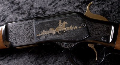 UNFIRED!!! Uberti- Winchester 1873 John Wayne Commemorative in .45LC W/ Black Hardcase, White shipping box - Image 3 of 11