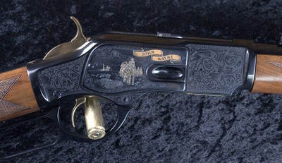 UNFIRED!!! Uberti- Winchester 1873 John Wayne Commemorative in .45LC W/ Black Hardcase, White shipping box - Image 7 of 11