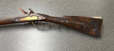 Kibler Colonial Longrifle.
58 caliber rifled.
Custom finished, carved and aged