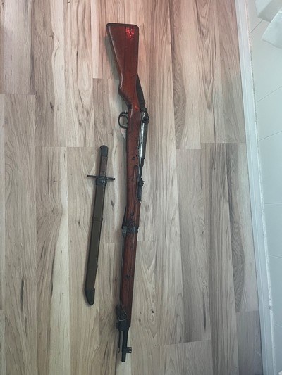 Nice original marine vet bring back ww2 arisaka type 99 sling dust cover bayonet