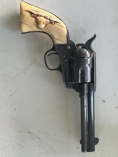 Untouched cowboy gun 1st gen colt saa 41cal origl steer head carved ivory
