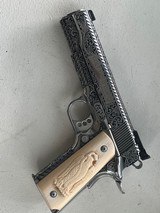 Outstanding engraved clot stainless gold cup with antique carved ivory grips - 1 of 20