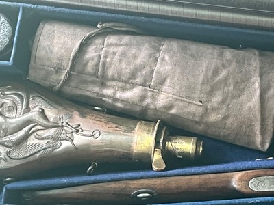 Outstanding charles ingram john middleton glasgow 2 barrel hunting sxs percussion shotgun rifle combo royal owned - Image 6 of 20