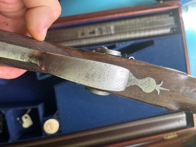 Outstanding charles ingram john middleton glasgow 2 barrel hunting sxs percussion shotgun rifle combo royal owned - Image 16 of 20