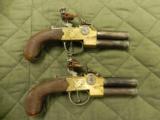Clough & Sons Double Barrel Flintlock pistols, Bath England - 1 of 8