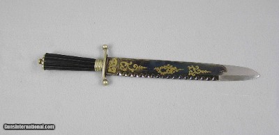 Spear Point Bowie 16 5/8” Blue With Gold On Blade, Antique - Image 2 of 5
