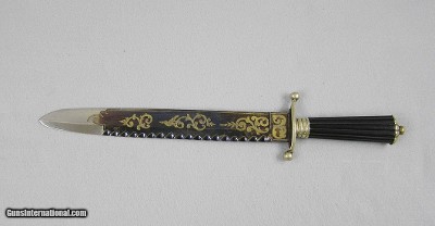 Spear Point Bowie 16 5/8” Blue With Gold On Blade, Antique