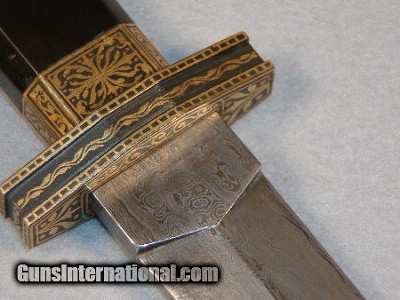 Old Damascus Blade Dagger With Engraved Gold And Black Enamel Fittings - Image 8 of 9