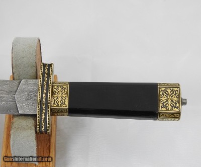 Old Damascus Blade Dagger With Engraved Gold And Black Enamel Fittings - Image 4 of 9