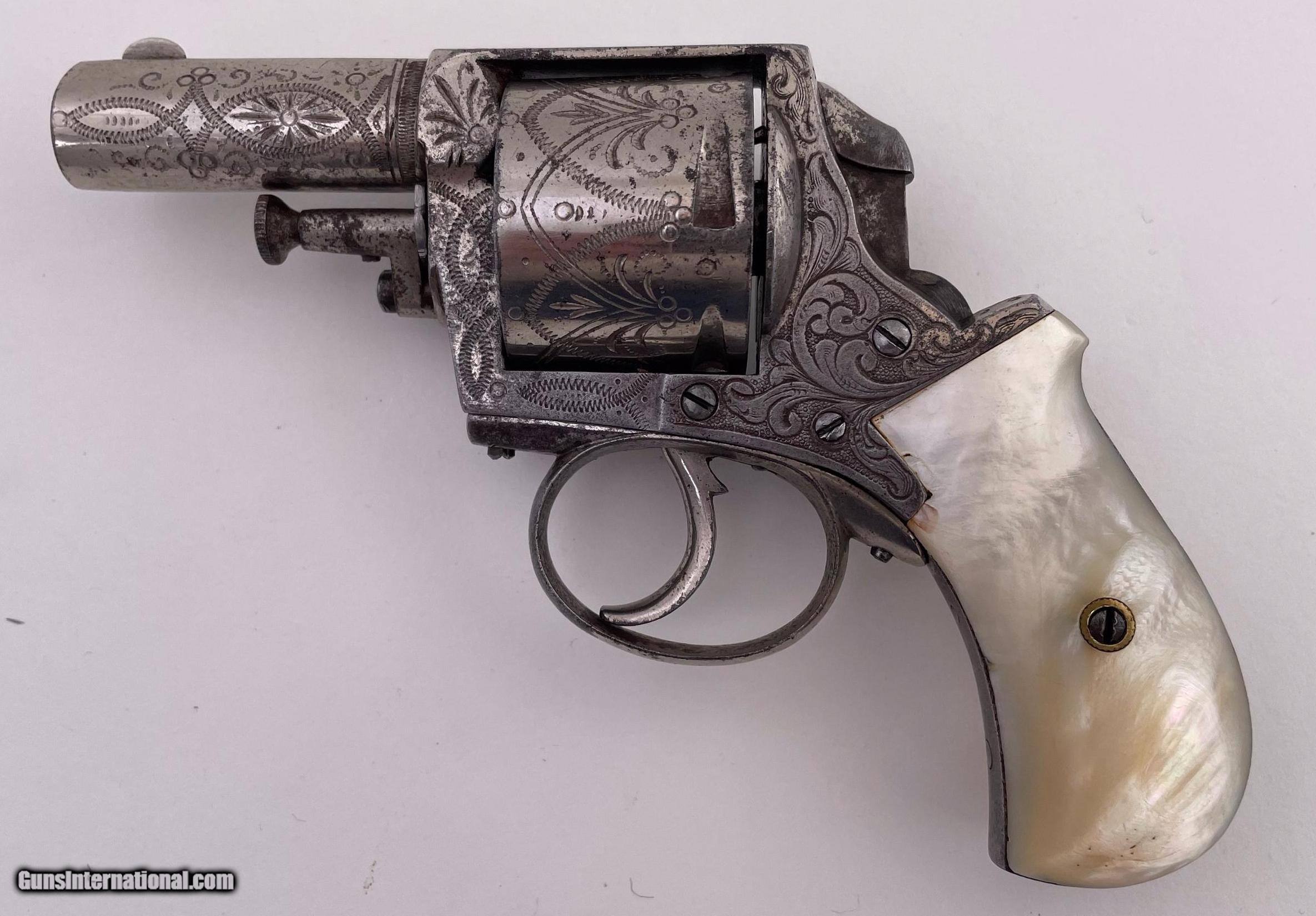 Engraved British bulldog Revolver With Pearl Grips In .44