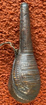 Antique Middle Eastern
Tooled
Leather Powder Flask Made From A Camel Scrotum - 3 of 6