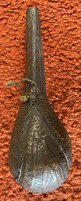 Antique Middle Eastern
Tooled
Leather Powder Flask Made From A Camel Scrotum - 2 of 6