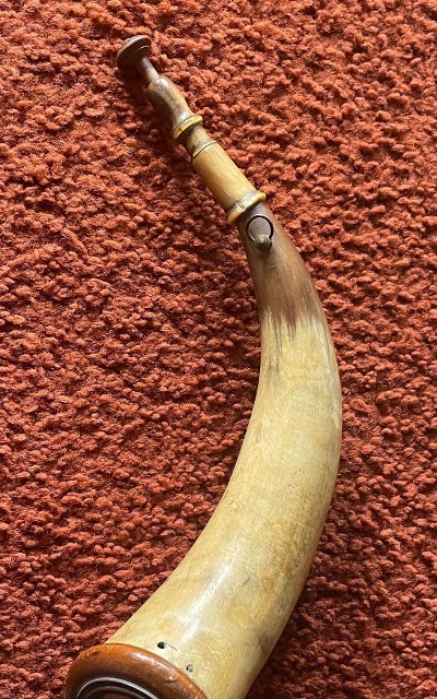 Wonderful Antique Powder Horn With Mirror In Base